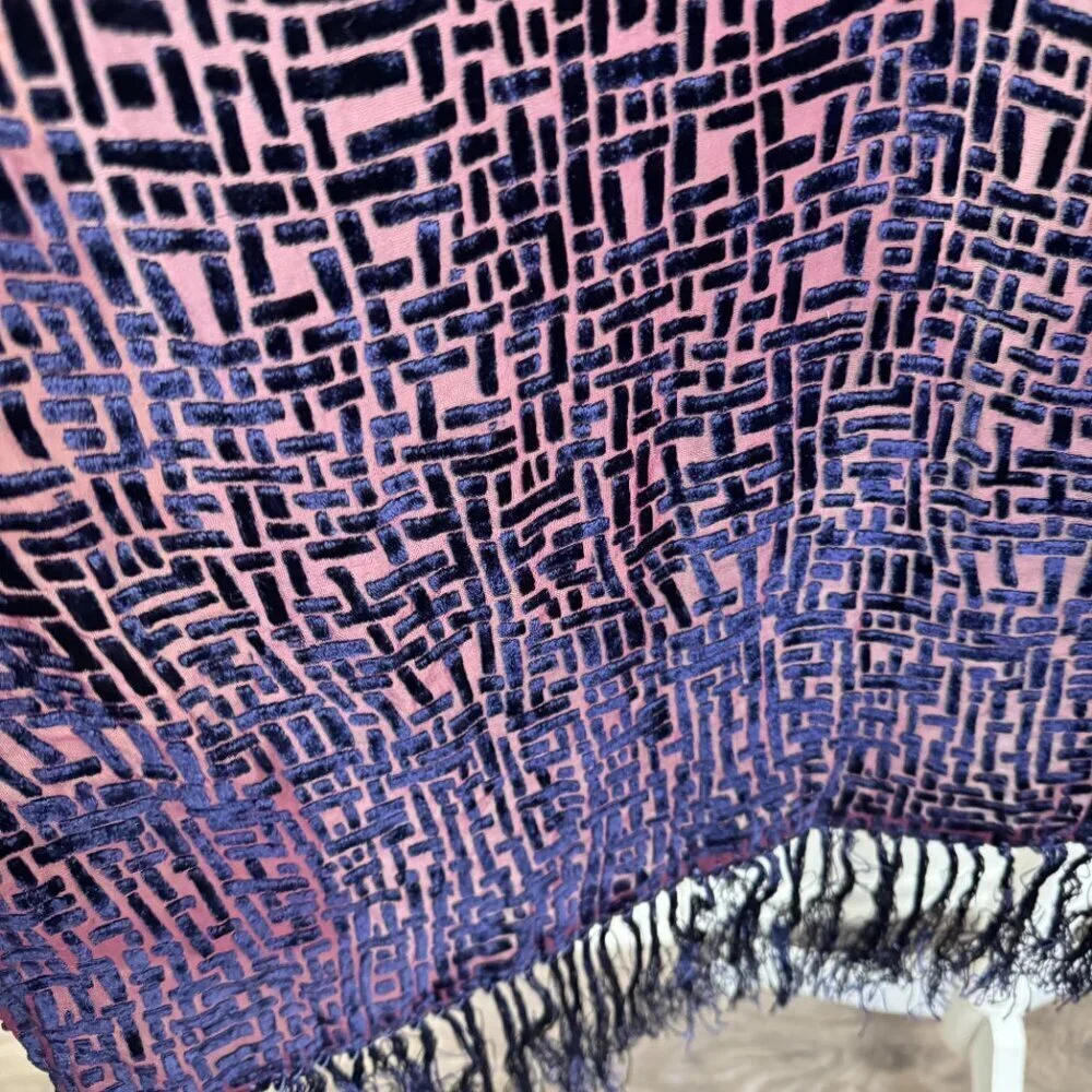 Vintage Piano Scarf Shawl  Silk and Velvet Fringe